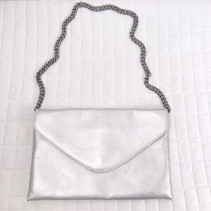 J. Crew Factory Leather Envelope Clutch Shoulder Purse in Silver